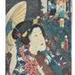 Estampe Japonaise Kunisada acteur kabuki onnagata sous la pluie illustrant un chapitre du Dit-du-Genji