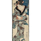 Estampe japonaise de Kunisada Toyokuni III en kakemono-e représentant une courtisane sous une ombrelle.