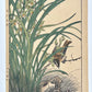 estampe japonaise oiseau sur une branche d'iris sauvage