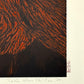 Estampe Japonaise de Kinoshita Taika représentant le sommet du mont Fuji rouge dans le noir de la nuit, détail de la signature et du sceau