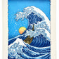 Estampe Japonaise de Kinoshita Taika en hommage à la Grande Vague de Kanagawa de Hokusai représentant une barque emportée par les flots 