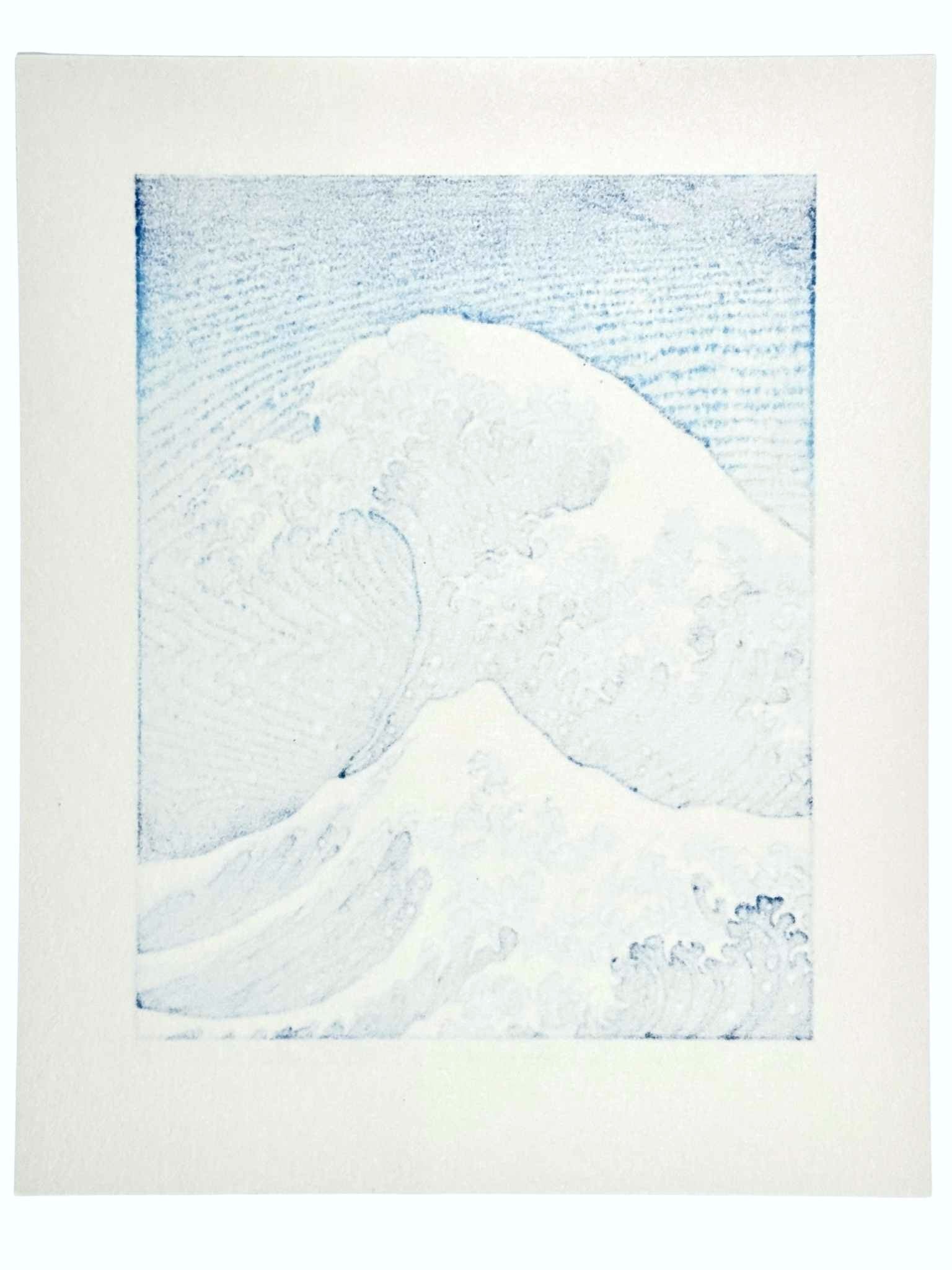 Estampe Japonaise en petit format de Kinoshita Taika en hommage à l'estampe de Hokusai Sous la grande vague de Kanagawa, le verso