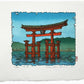 Estampe Japonaise en petit format de Kinoshita Taika représentant le grand torii du sanctuaire Itsukushima-jinja à Miyajima