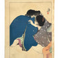 estampe japonaise de Kiyokata, deux femmes les bras l'une dans l'autre