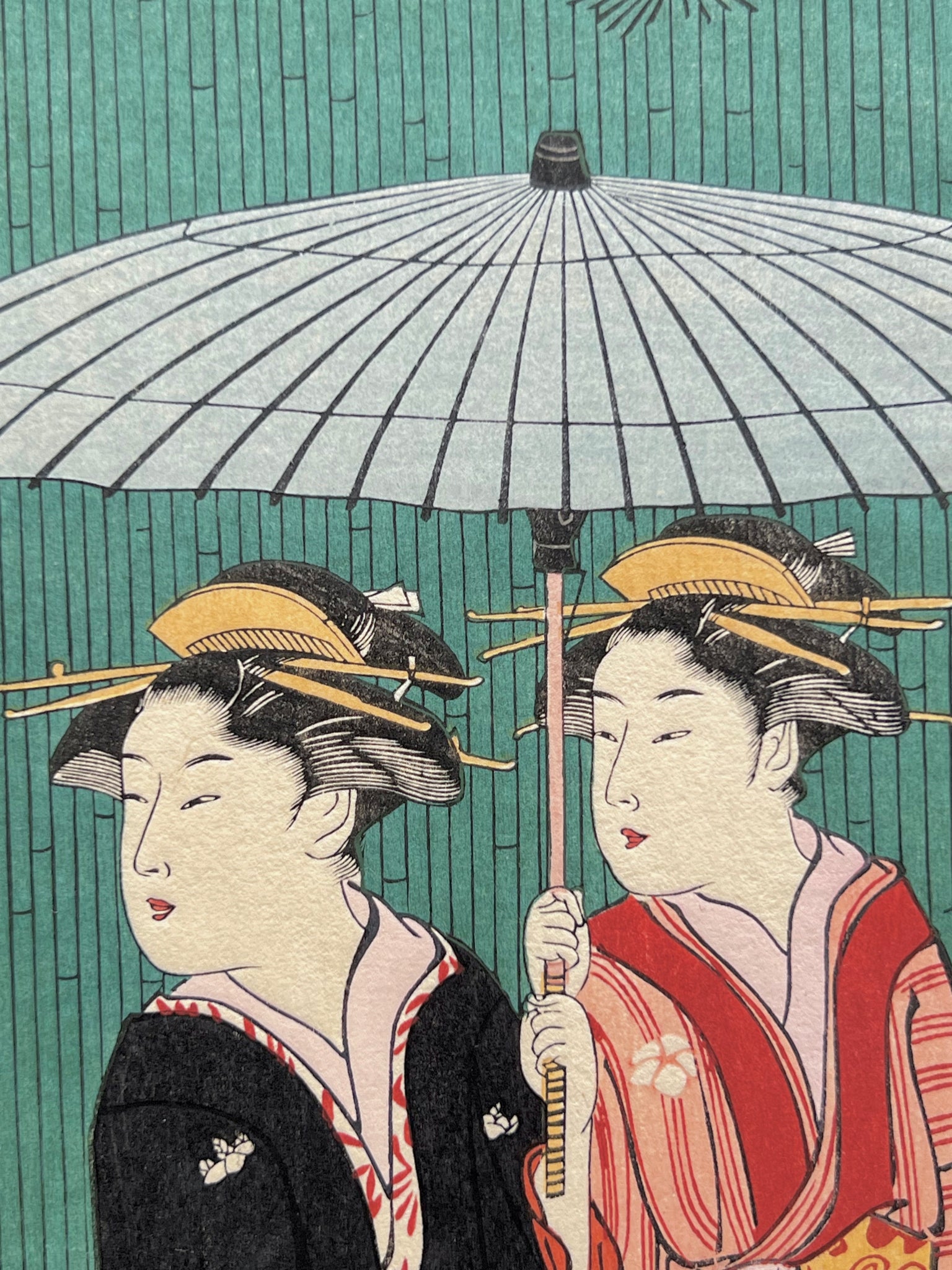 estampe japonaise deux femmes sous un parapluie