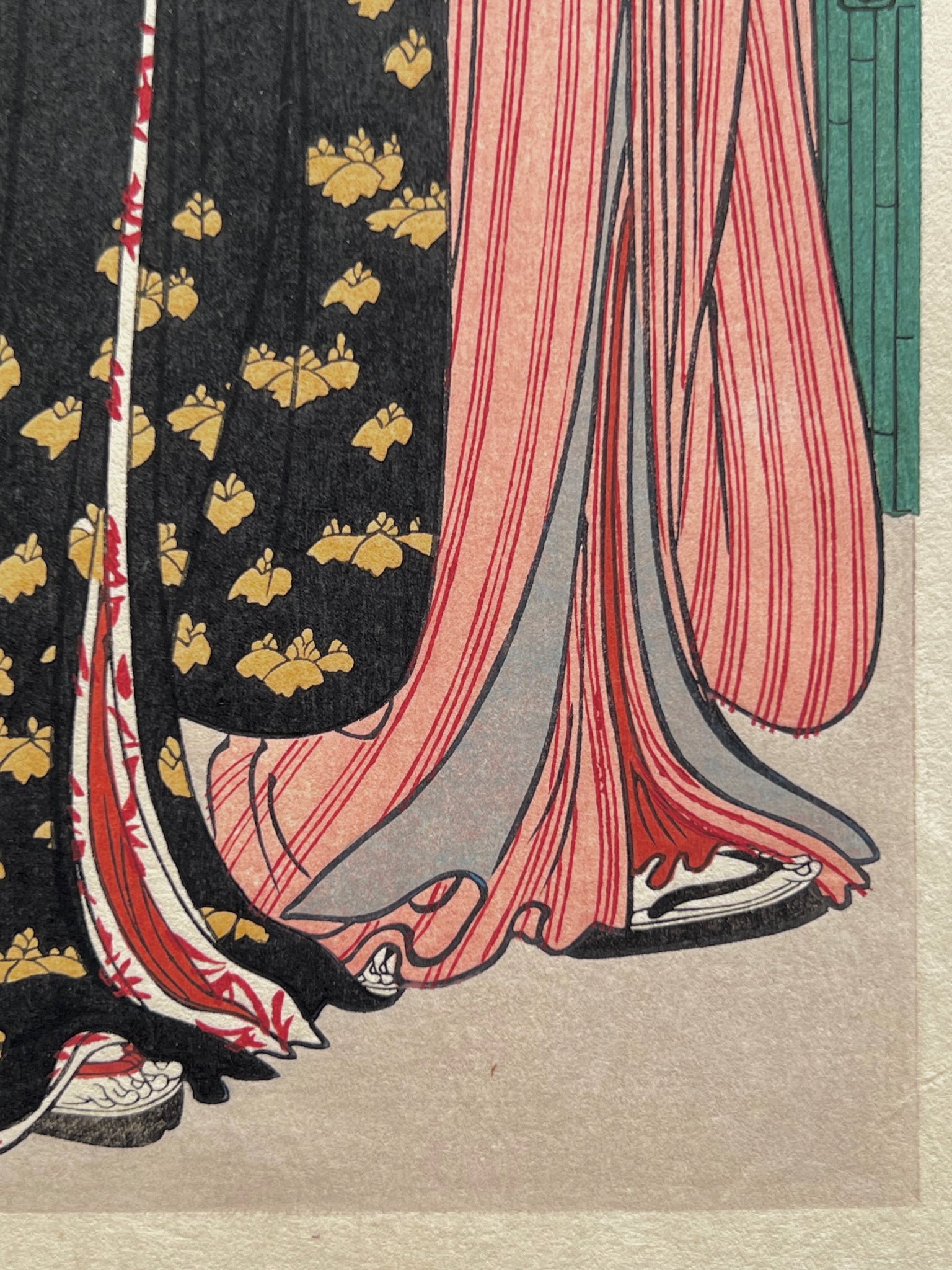 estampe japonaise deux femmes sous un parapluieestampe japonaise détail kimono et pied sur geta