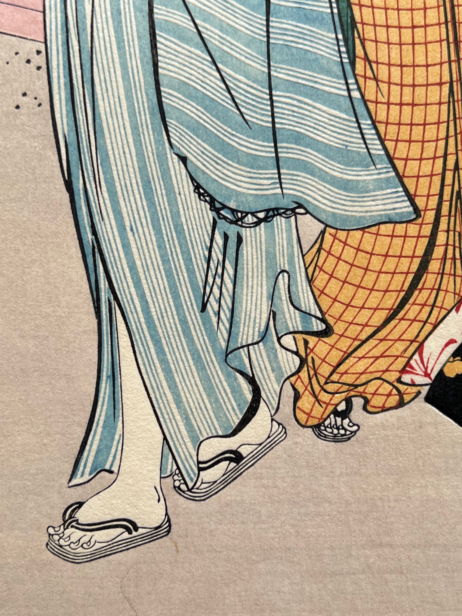 estampe japonaise détail pied sur geta et kimono