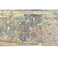 Estampe Japonaise triptyque de Kuniyoshi représentant des femmes en kimono contemplant les cerisiers en fleurs au bord de la rivière Sumida devant le torii du sanctuaire Mimeguri, le verso