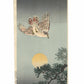 Estampe Japonaise de Tsuchiya Kōitsu représentant un faucon en plein vol au-dessus de la pleine lune et d'une branche de pin