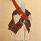 estampe japonaise Kogyo tsukioka, acteur de théâtre no, arc dans sac de brocard rouge