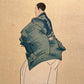 estampe japonaise Kogyo tsukioka, acteur de théâtre no,  kimono bleu hakama blanc