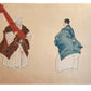 estampe japonaise Kogyo tsukioka, acteurs de théâtre no, et arc traditionnel