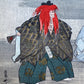 estampe japonaise Kogyo tsukioka, trois acteur de theatre no, fantôme cheveux rouges