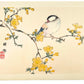 estampe japonaise kacho-ga de Kono Bairei oiseau sur une branche d'arbres aux fleurs jaunes