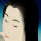 estampe japonaise de Torii Kotondo, série 12 aspects des femmes, numéro 1 Woman combing hair, visage femme