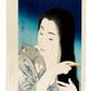 estampe japonaise de Torii Kotondo, série 12 aspects des femmes, numéro 1 Woman combing hair, femme se brossant les cheveux