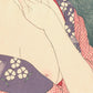 estampe japonaise femme s'ppliquant de la poudre blanche sur le cou, sein apparent