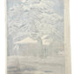 estampe japonaise de Kasamatsu, paysage de neige une nuit de pleine lune avec pin et maison, le verso