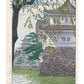 Estampe Japonaise de Kasamatsu Shiro, représentant le château impérial d'Edo (Tokyo), avec branches d'érables en premier plan et douves.