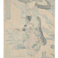 Estampe japonaise de Kuniyasu représentant une courtisane sous la neige avec un parapluie, le verso