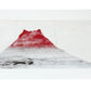 estampe japonaise de Kunio Kaneko, le Mont Fuji au sommet rouge sur ciel bleu nuageux, le verso