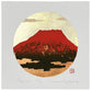 estampe japonaise de Kunio Kaneko, le Mont Fuji rouge dans un disque d'or et d'argent, avec reflet lumineux