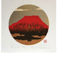 estampe japonaise de Kunio Kaneko, le Mont Fuji rouge dans un disque d'or et d'argent