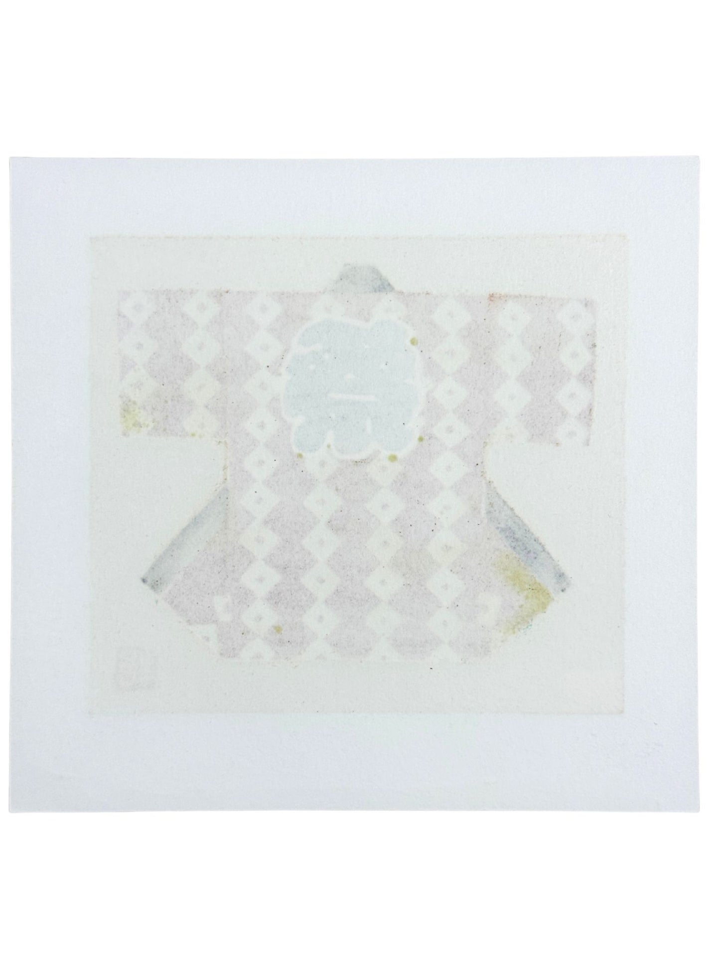 Estampe japonaise de Kunio Kaneko, happi rouge et noir avec Kanji du festival sur fond or et argent verso