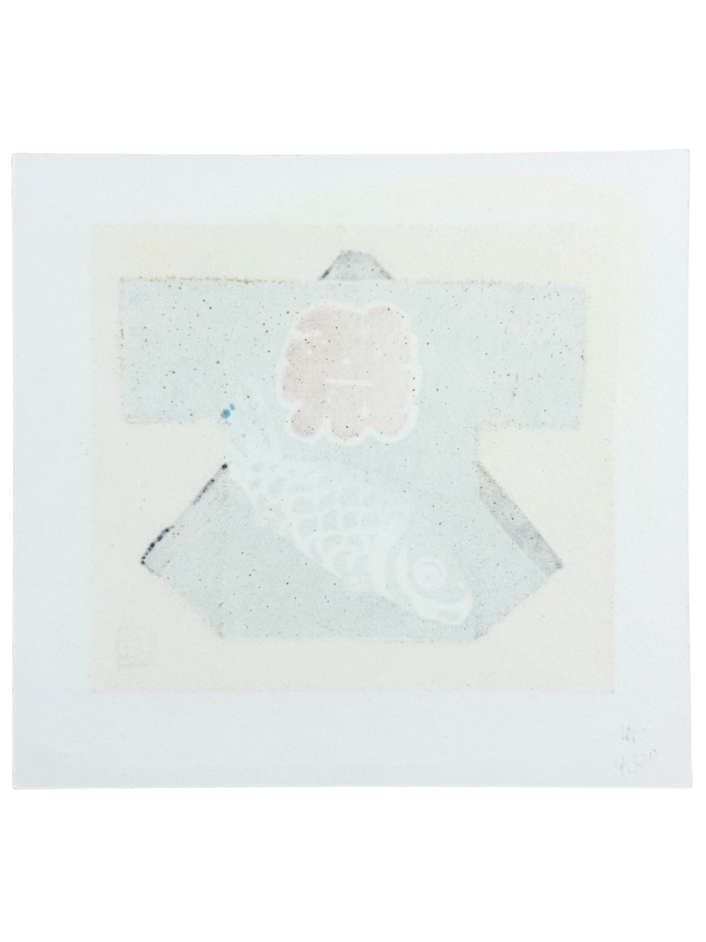 Estampe japonaise de Kunio Kaneko, happi bleu et noir avec carpe et Kanji du festival sur fond or et argent verso