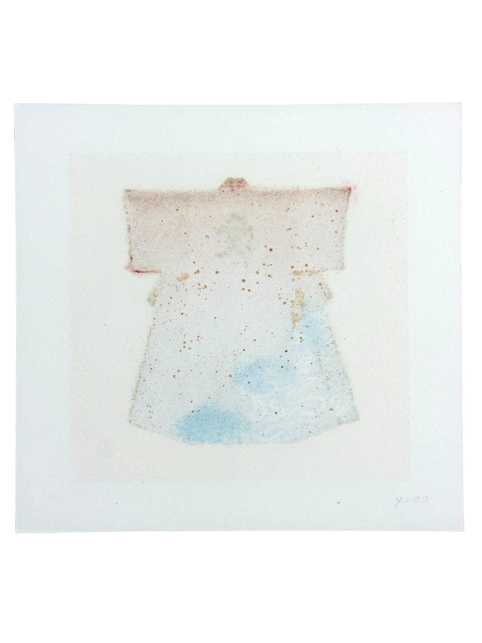 Estampe japonaise de Kunio Kaneko, kimono rouge et noir avec Kanji sur fond or et argent, le verso