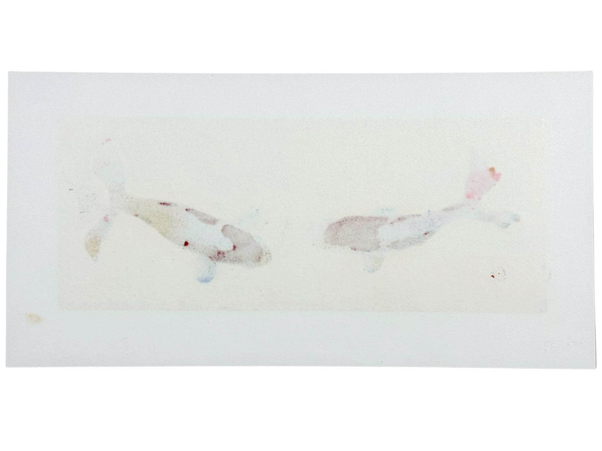 Estampe japonaise de Kunio Kaneko, deux carpes Koï face à face nageant dans une eau d'or et d'argent verso