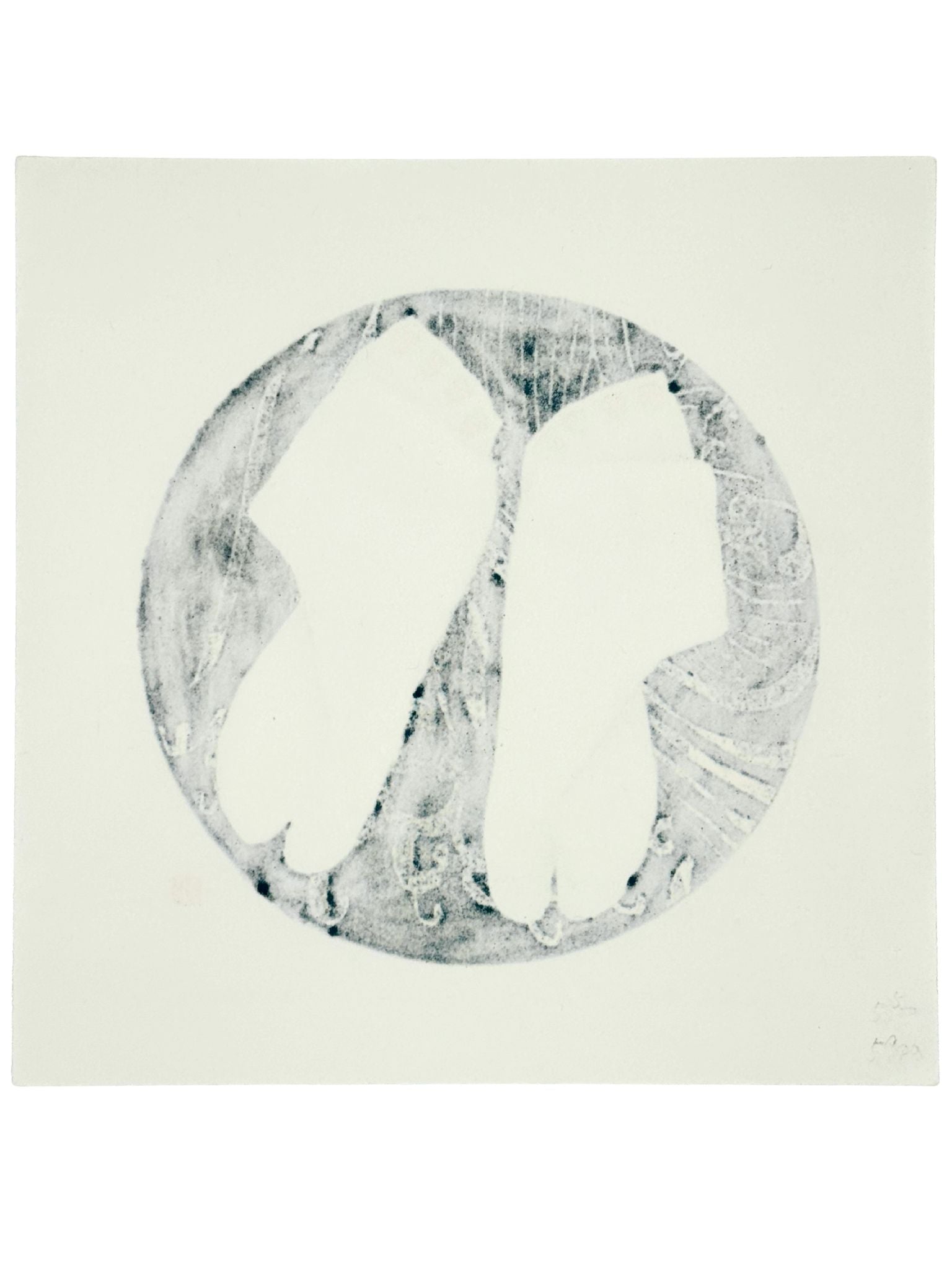 Estampe Japonaise représentant une paire de tabi sur fond décoratif vert et doré, le verso