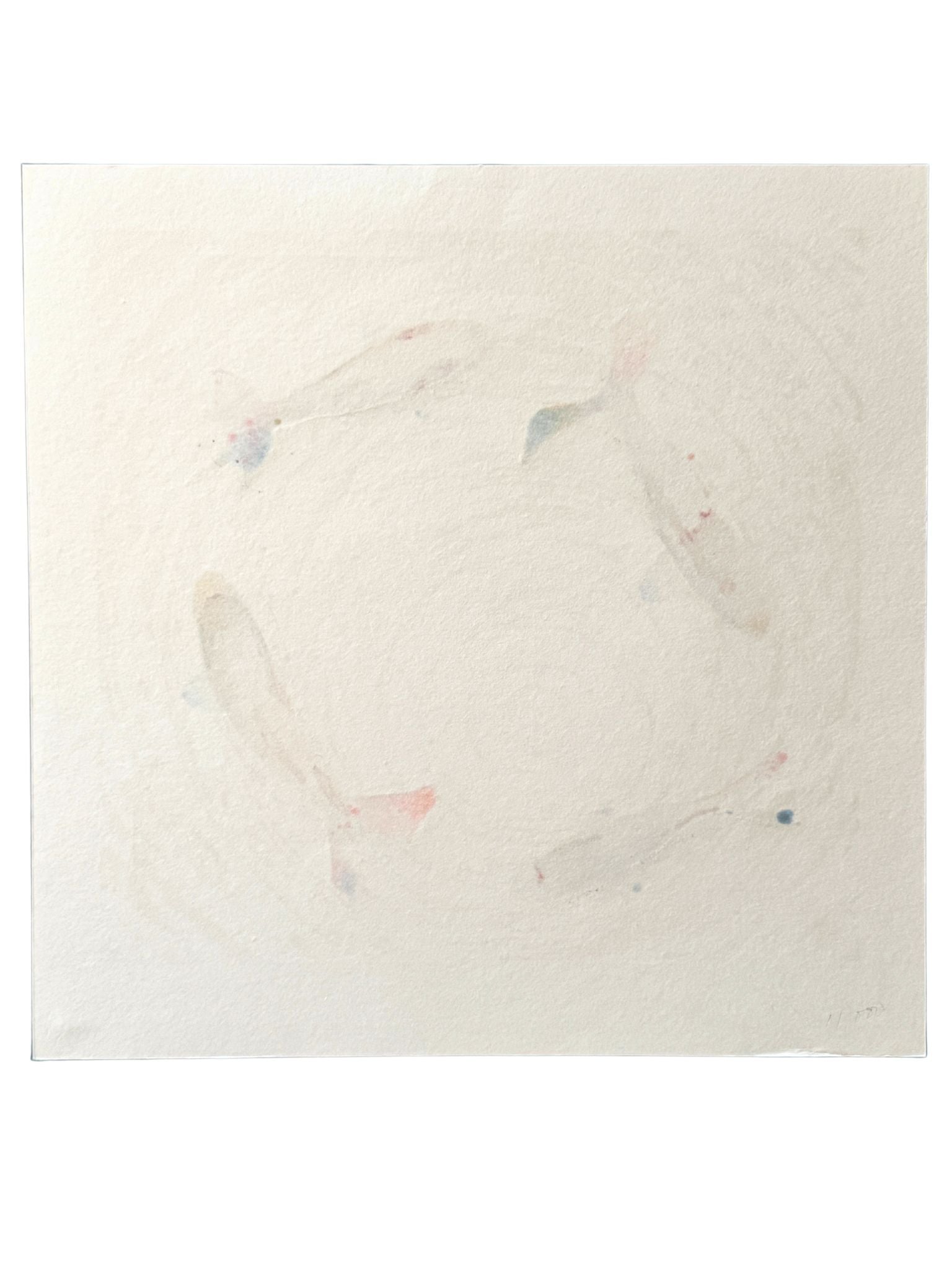 Estampe japonaise de Kunio Kaneko représentant quatre carpes koï dans un mouvement circulaire sur fond jaune et blanc verso