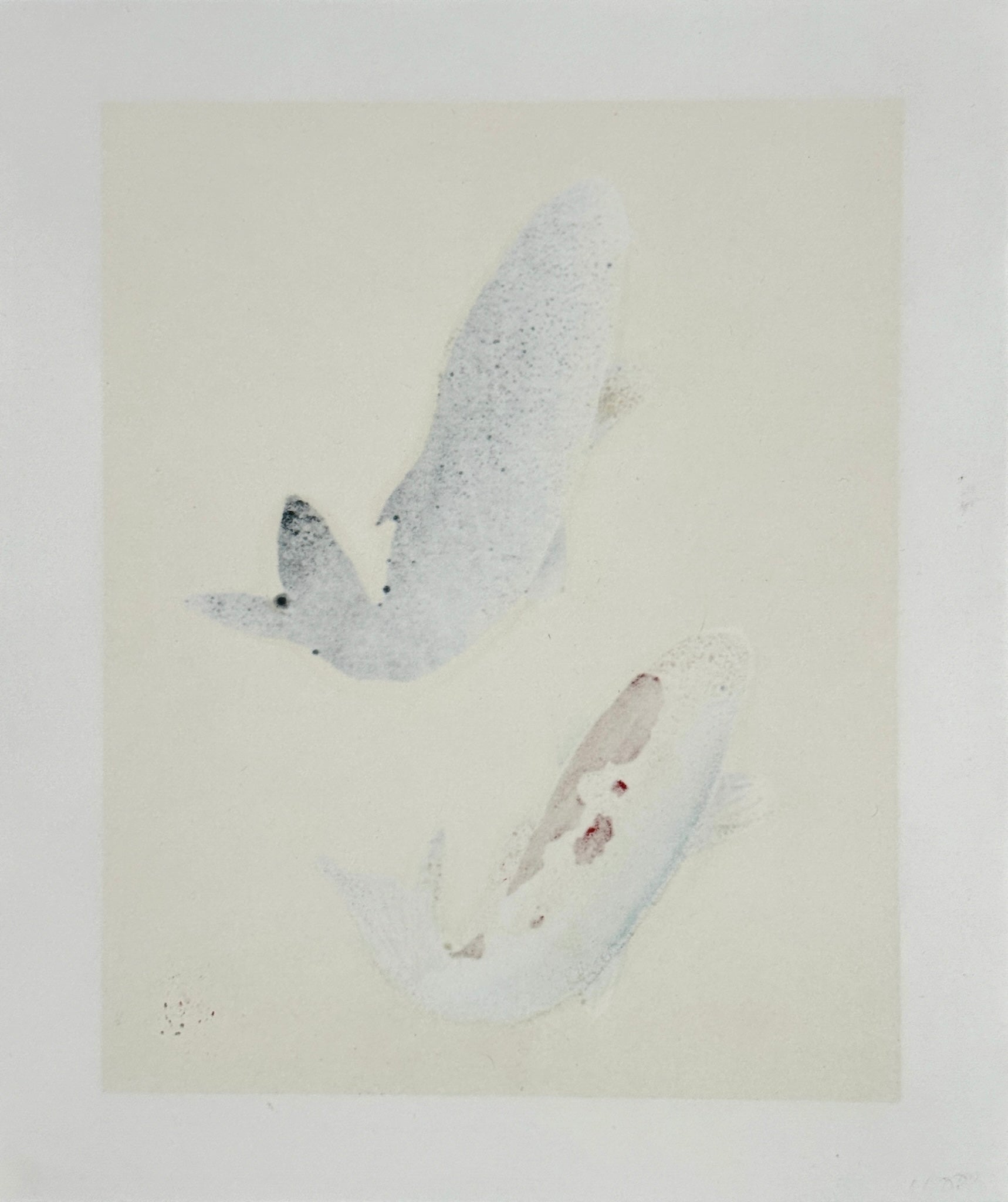 Estampe japonaise de Kunio Kaneko représentant deux carpes koï en sur fond doré et argenté verso