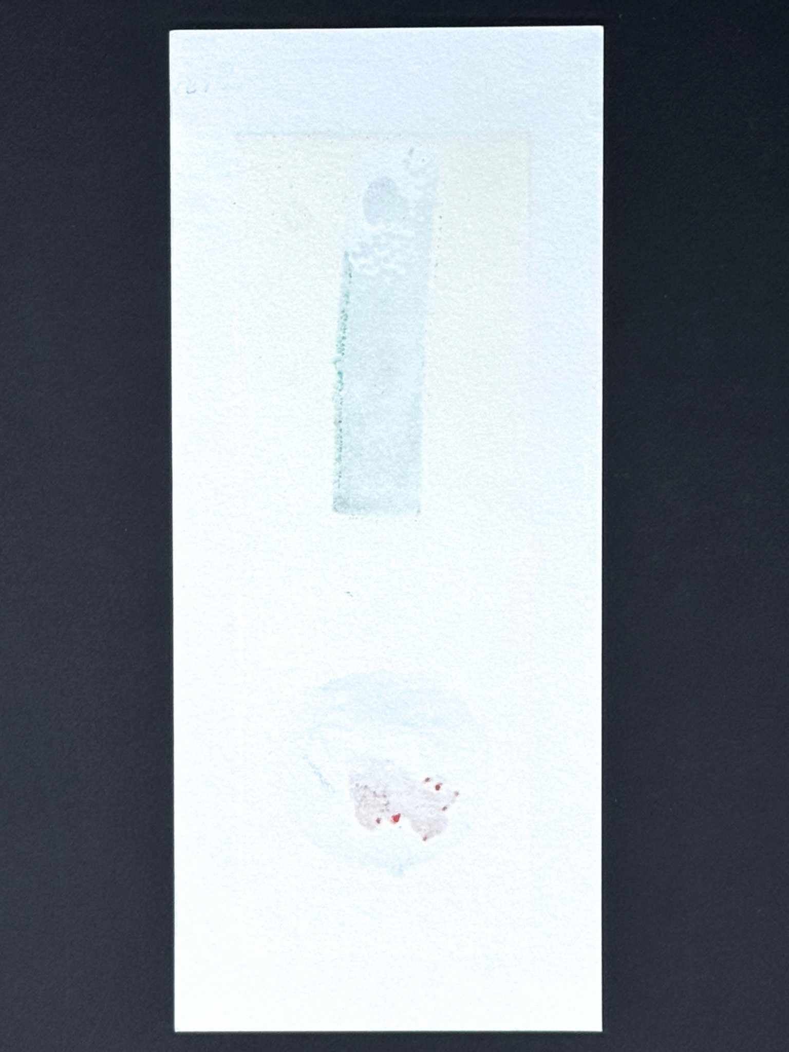 estampe japonaise contemporaine de Kunio Kaneko, une clochette furin avec poisson rouge et vague sur fond or et argent, le verso