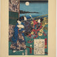Estampe Japonaise de Kunisada | série du Genji moderne | Chapitre 45 : les jouvencelles du pont lune et musiciennes