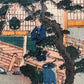 estampe japonaise rencontre discrete de samourai ronin dans la cour intérieure d'une maison de thé, un pin japonais