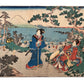 estampe japonaise courtisanes en voyage devant le Mont Fuji