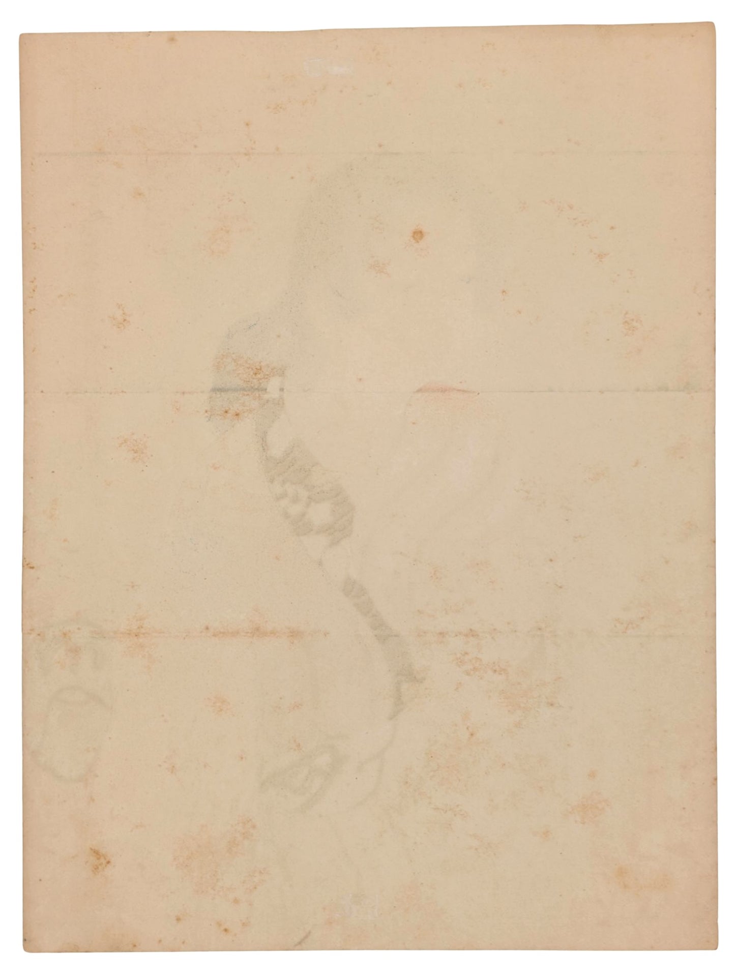 Lithographie japonaise d'Ikeda Shōen représentant une jeune femme en kimono orange devant des chrysanthèmes, le verso