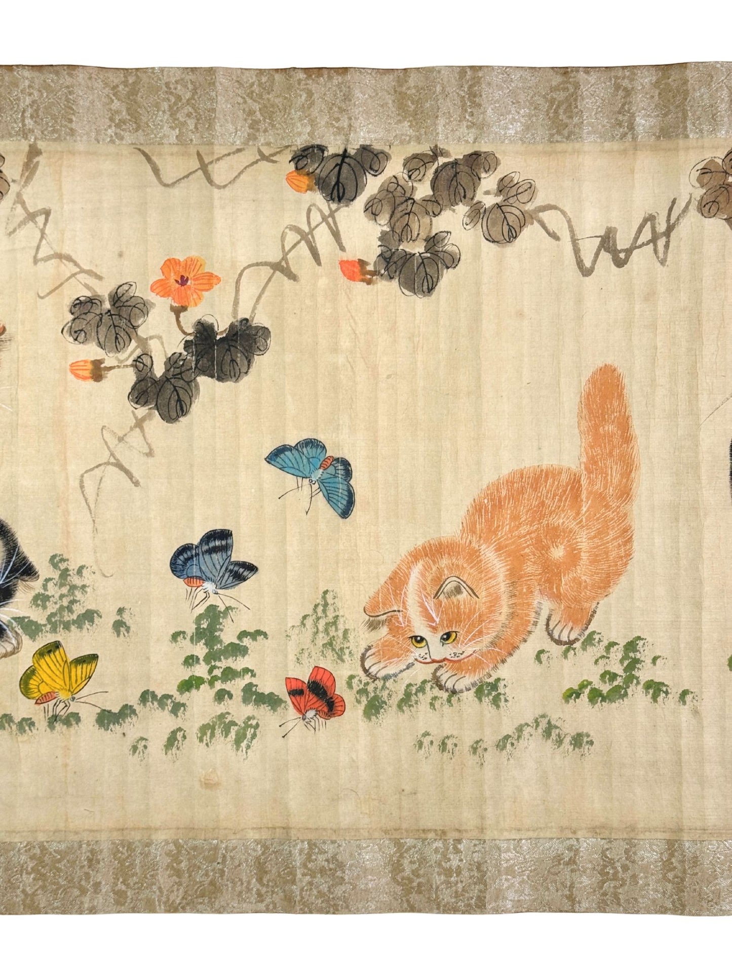 makimono japonais ancien, chatons et papillons détail  11