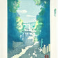 estampe japonaise contemporaine paysage avec escalier et tori dans la foret