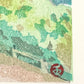 estampe japonaise contemporaine, le porte d'entrée d'un temple dans la foret, numérotation,signature et sceau de l'artiste