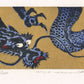 estampe japonaise dragon bleu gueule fermée sur fond or