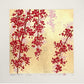 estampe japonaise contemporaine branche de cerisier pleureur avec fleurs rouges et roses sur fond or