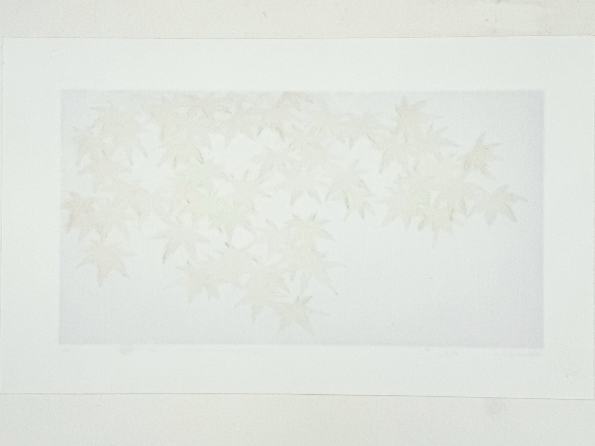 estampe japonaise contemporaine, feuilles d'érables rouge et bambou sur fond argent, dos de l'estampe