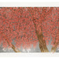 estampe japonaise de Namiki Hajime, cerisier en pleine floraison vu de nuit sur fond argenté