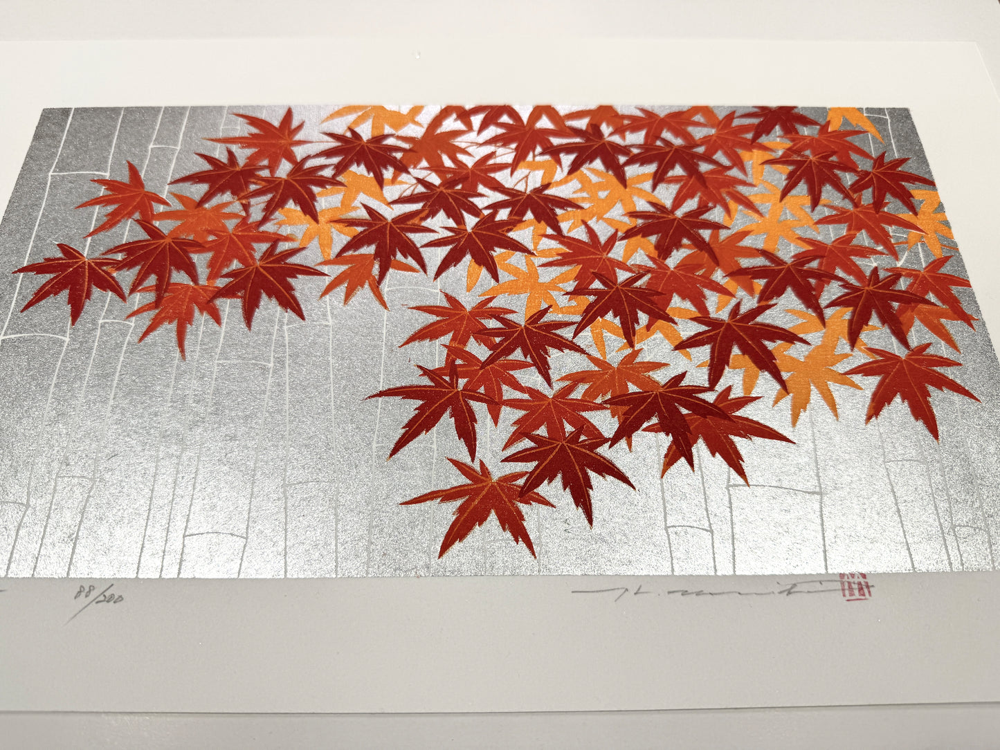 Estampe Japonaise de Namiki Hajime, Erables rouges et bambou - Momiji 2
