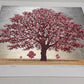 estampe japonaise de Namiki Hajime, un arbre aux fleurs rouges et roses sur fond dégradé d'argent et or, vu de profil les reflets lumineux