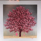 estampe japonaise de Namiki Hajime, un arbre aux fleurs rouges et roses sur fond dégradé d'argent et or, tenu verticalement