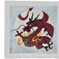 estampe japonaise dragon rouge sur fond argent à volutes